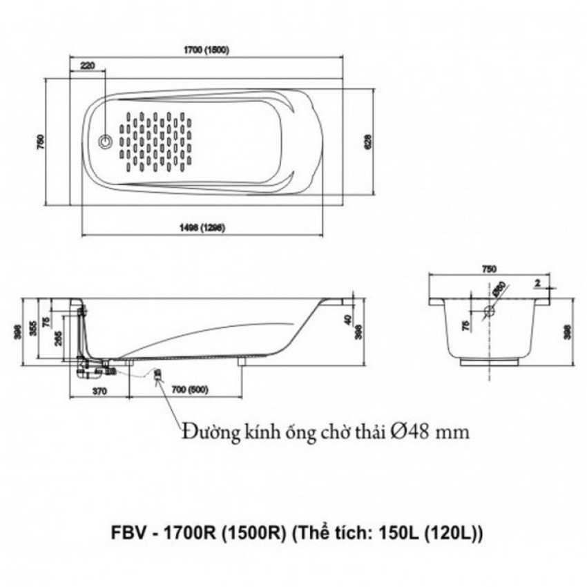 Bồn tắm Ocean 1m7 INAX FBV-1700R - FBV-1700RBW1