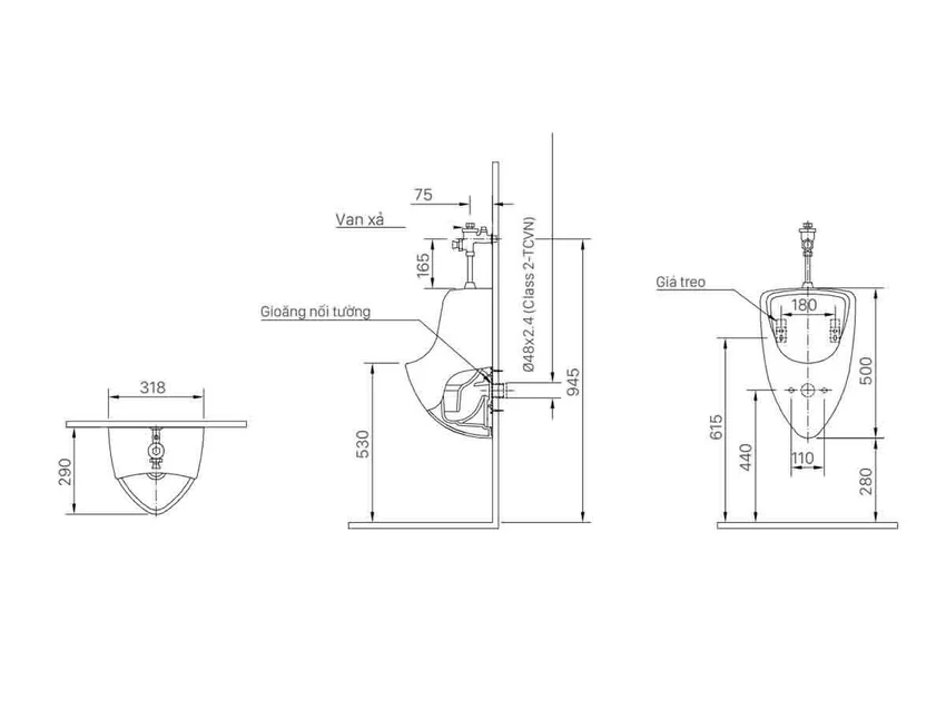 Bồn tiểu nam INAX U-440V (U440V) 4 Bồn tiểu nam INAX U-440V (U440V)