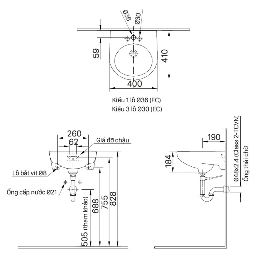 Chậu rửa lavabo treo tường INAX L-282V (L282V) 11 Thiết kế hiện đại của INAX L-282V - SKU: L-282V