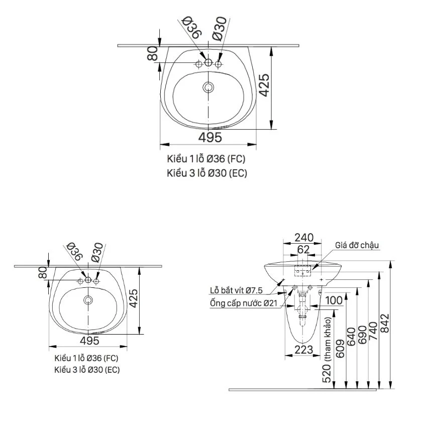 Chậu rửa lavabo treo tường INAX L-284V (L284V) 8 chau lavabo treo tuong inax l 284v 5