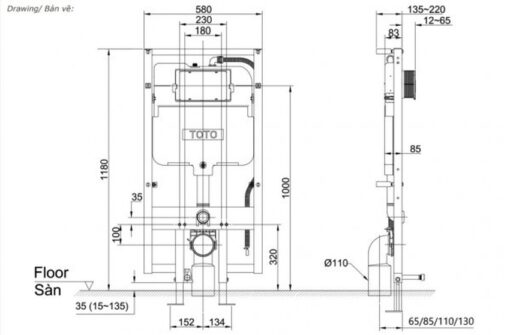Két nước âm tường TOTO WH172AAT 4.5/3L (lắp nắp giấu dây có xả tự động)