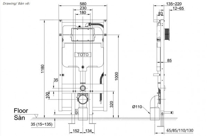 Két nước âm tường TOTO WH172AAT 4.5/3L - Sản phẩm từ Hải Yến Home