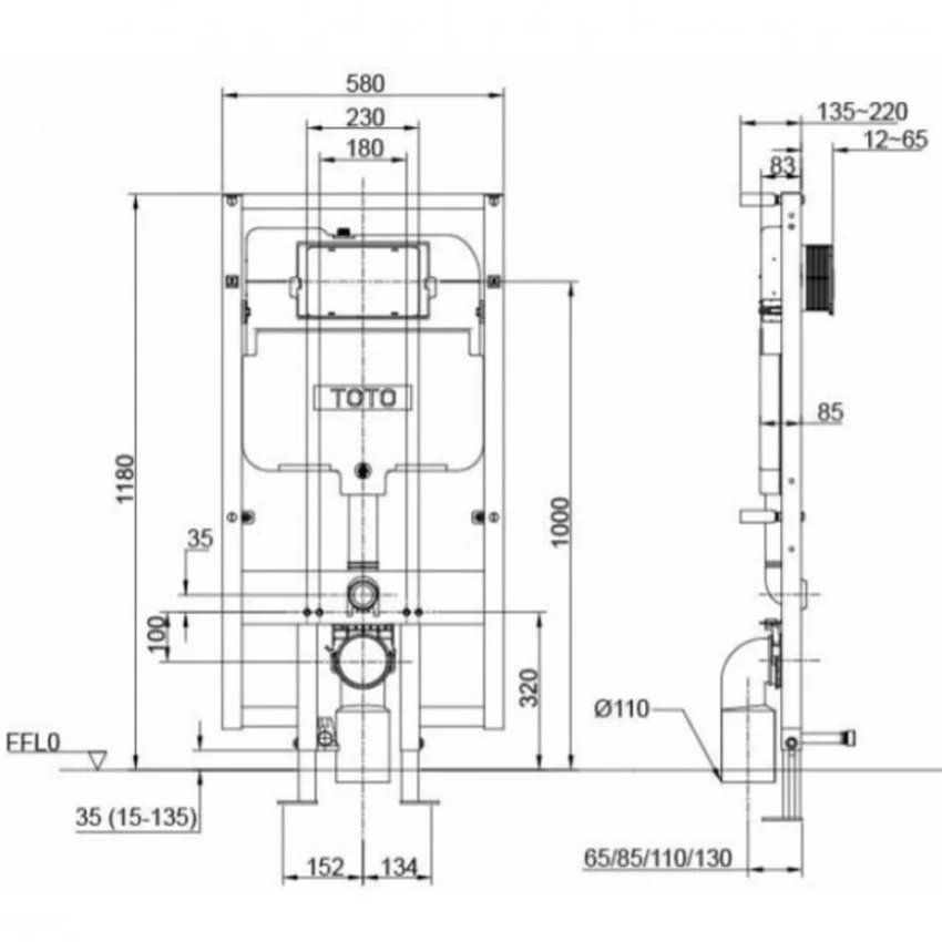 Két nước âm tường TOTO WH172AT 4.5/3L (lắp nắp giấu dây) 7 Két nước âm tường TOTO WH172AT 4.5/3L - Mặt trước