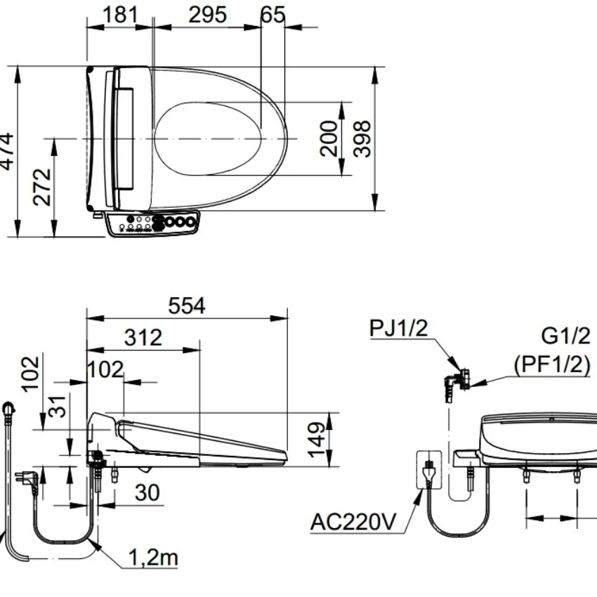 Nắp Điện Tử INAX CW-KA22AVN và KB22A 17 Bảng điều khiển nắp điện tử Inax