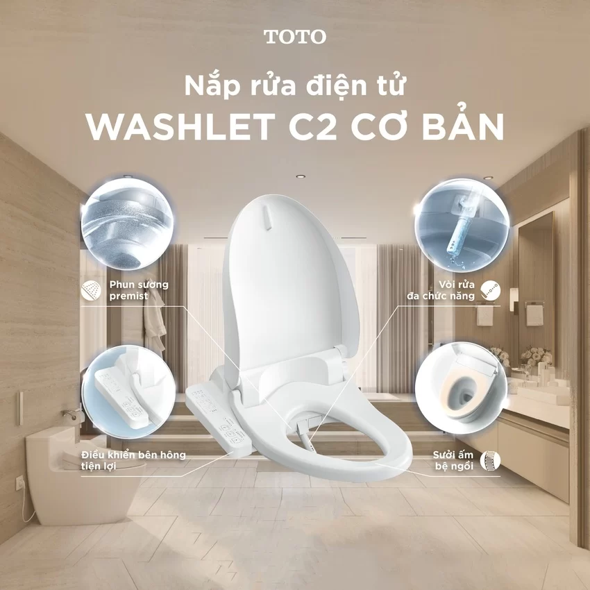 Nắp bồn cầu thông minh TOTO TCF23710AAA (W18) Washlet C2 cơ bản 33 Nắp TOTO TCF23710AAA - Hải Yến Home SKU: TCF23710AAA#NW1