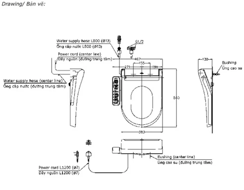 Nắp bồn cầu thông minh Washlet S2 TOTO TCF33370GAA Nắp bồn cầu thông minh Washlet S2 TOTO TCF33370GAA