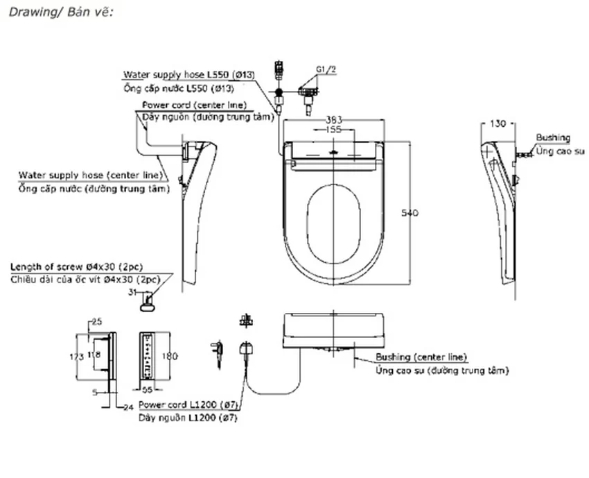 Nắp bồn cầu thông minh Washlet S5 TOTO TCF34320GAA - Hình 3 Nắp bồn cầu thông minh Washlet S5 TOTO TCF34320GAA - Hình 3