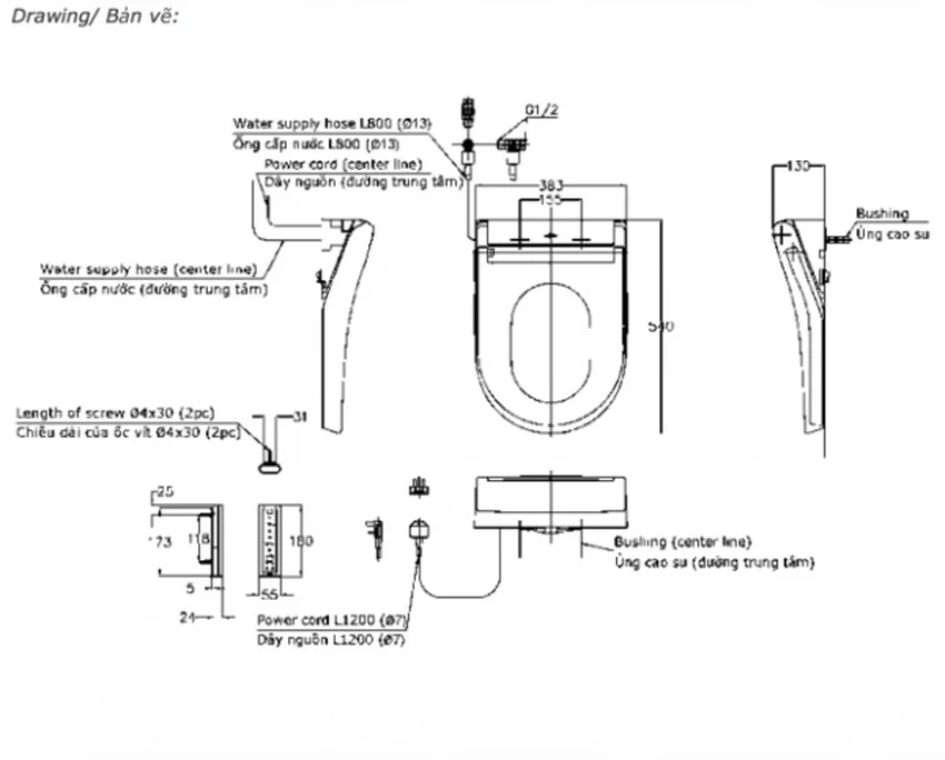Nắp bồn cầu thông minh Washlet S5 TOTO TCF34570GAA dành cho bồn cầu giấu dây 10 Washlet S5 TOTO với công nghệ rửa tiên tiến