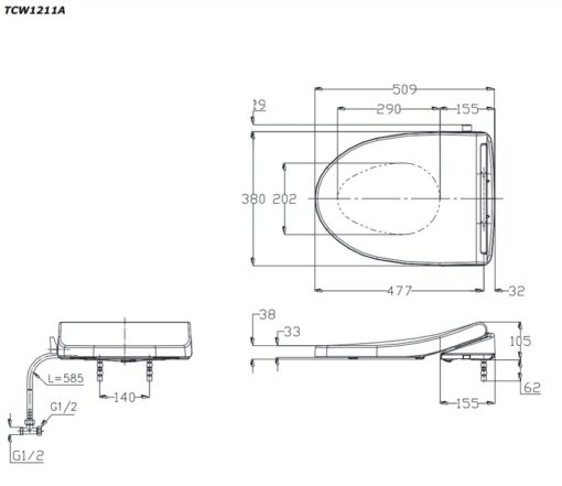 Nắp rửa cơ Eco washer TOTO TCW1211A (E4) 2 chế độ rửa trước & sau