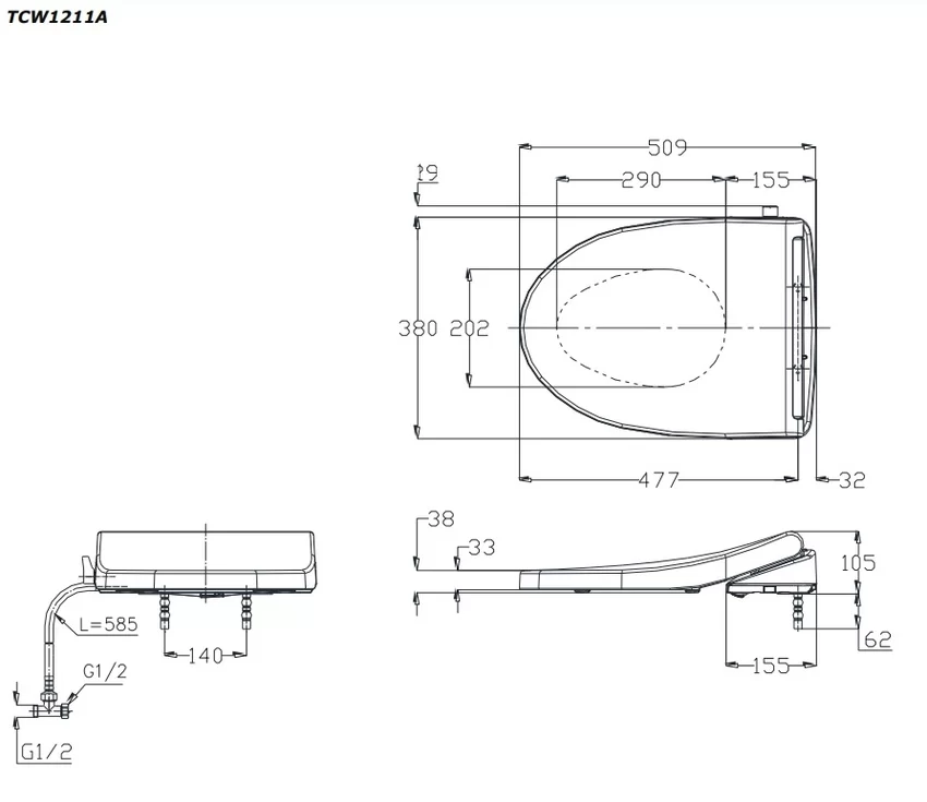 Nắp rửa cơ Eco washer TOTO TCW1211A (E4) 2 chế độ rửa trước & sau 19 Cận cảnh nắp rửa cơ TOTO TCW1211A E4