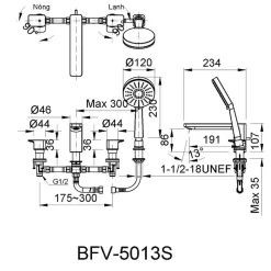 Sen cho bồn tắm INAX BFV-5013S (BFV5013S) 7 Sen cho bồn tắm INAX BFV-5013S (BFV5013S)