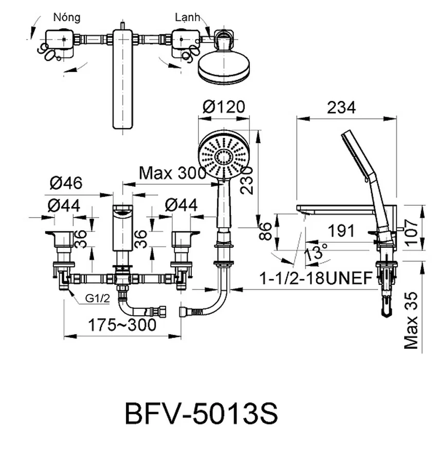 Sen cho bồn tắm INAX BFV-5013S Sen cho bồn tắm INAX BFV-5013S