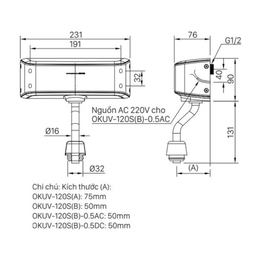 Van xả tiểu cảm ứng INAX OKUV-120S(B)-0.5AC [OKUV-120S(B)