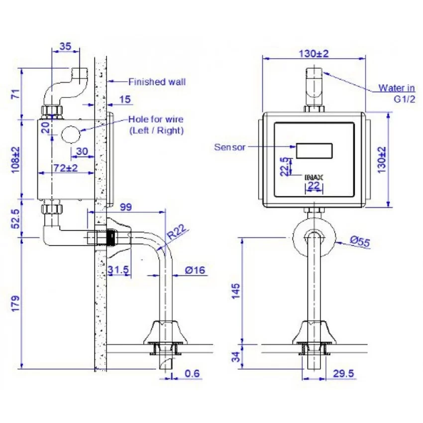 Van xả tiểu cảm ứng INAX OKUV-30SM-0.5 Van xả tiểu cảm ứng INAX OKUV-30SM-0.5
