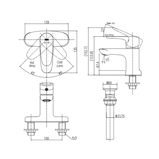 voi chau lavabo nong lanh inax lfv 1111s 2