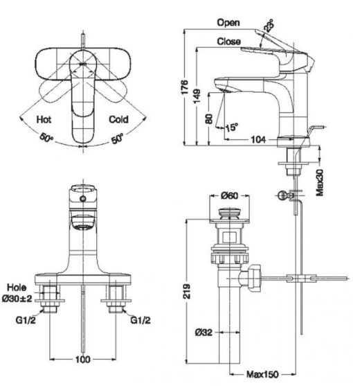voi chau lavabo nong lanh inax lfv 1401s 3