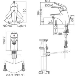 voi chau lavabo nong lanh inax lfv 3002s 8