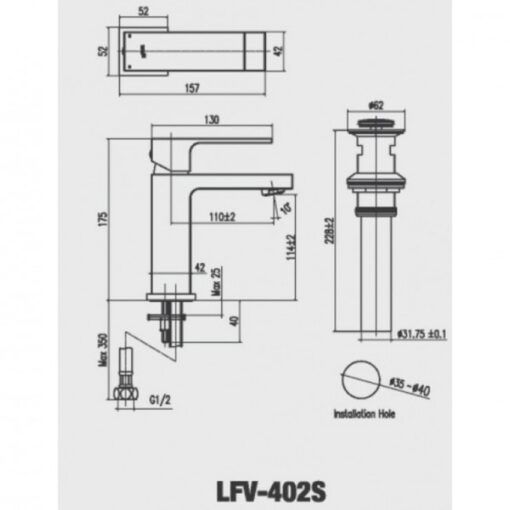 voi chau lavabo nong lanh inax lfv 402s 12