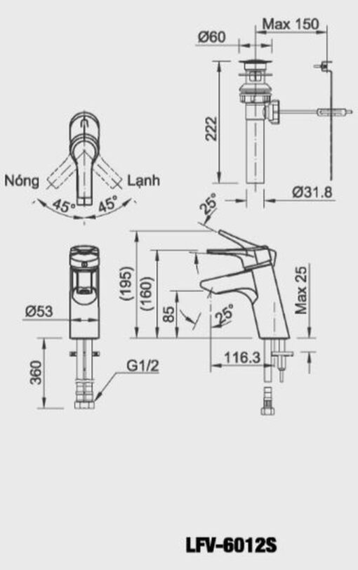 voi chau lavabo nong lanh inax lfv 6012s 8