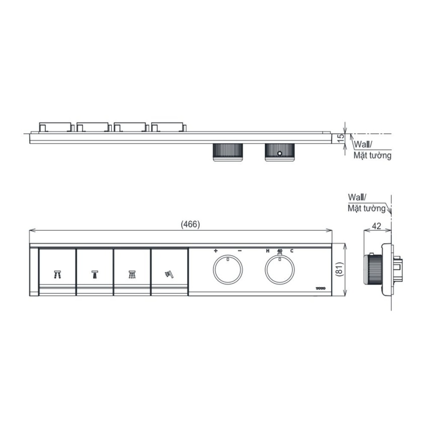 Bảng điều khiển nhiệt độ 4 đường nước âm tường TOTO TBV11140A TBN11FC0A 7 Bảng điều khiển nhiệt độ 4 đường nước âm tường TOTO TBV11140A TBN11FC0A từ Hải Yến Home