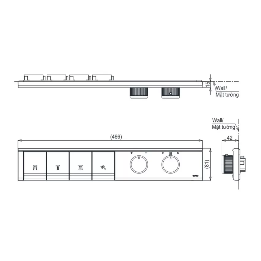 Bảng điều khiển nhiệt độ 4 đường nước âm tường TOTO TBV11140A TBN11FC0A 7 Bảng điều khiển nhiệt độ 4 đường nước âm tường TOTO TBV11140A TBN11FC0A từ Hải Yến Home