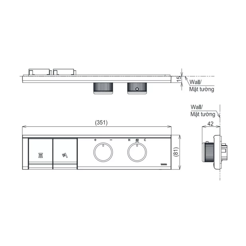 SKU: TBV11120A/TBN11BC0A Bảng điều khiển TOTO TBV11120A và phụ kiện âm tường TBN11BC0A