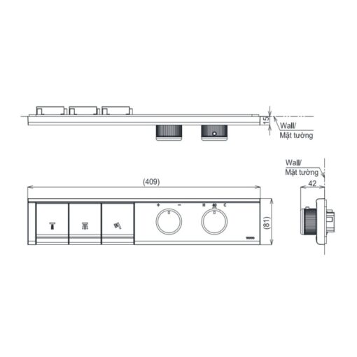 Bảng điều khiển nhiệt độ kèm nút chuyển hướng 3 đường nước TOTO TBV11130A