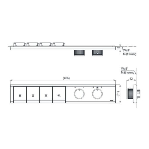 Bảng điều khiển nhiệt độ kèm nút chuyển hướng 4 đường nước TOTO TBV11140A