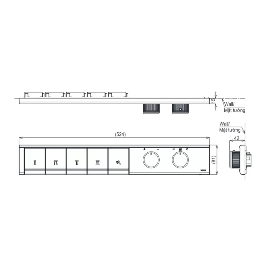 Bảng điều khiển nhiệt độ kèm nút chuyển hướng 5 đường nước TOTO TBV11150A 7 Bảng điều khiển nhiệt độ kèm nút chuyển hướng 5 đường nước TOTO TBV11150A