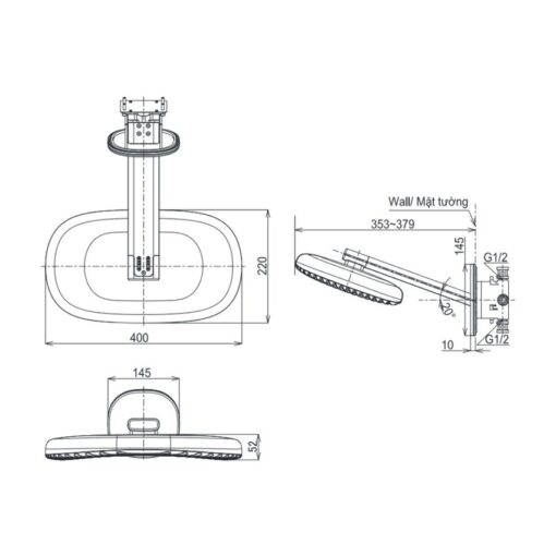 Bát sen gắn tắm gắn tường TOTO TBW15CB0A kèm van âm TBN01002B (2 chế độ, G Series)