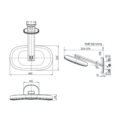 Bát sen gắn tắm gắn tường TOTO TBW15EB0A kèm van âm TBN01003A (3 chế độ, G Series)