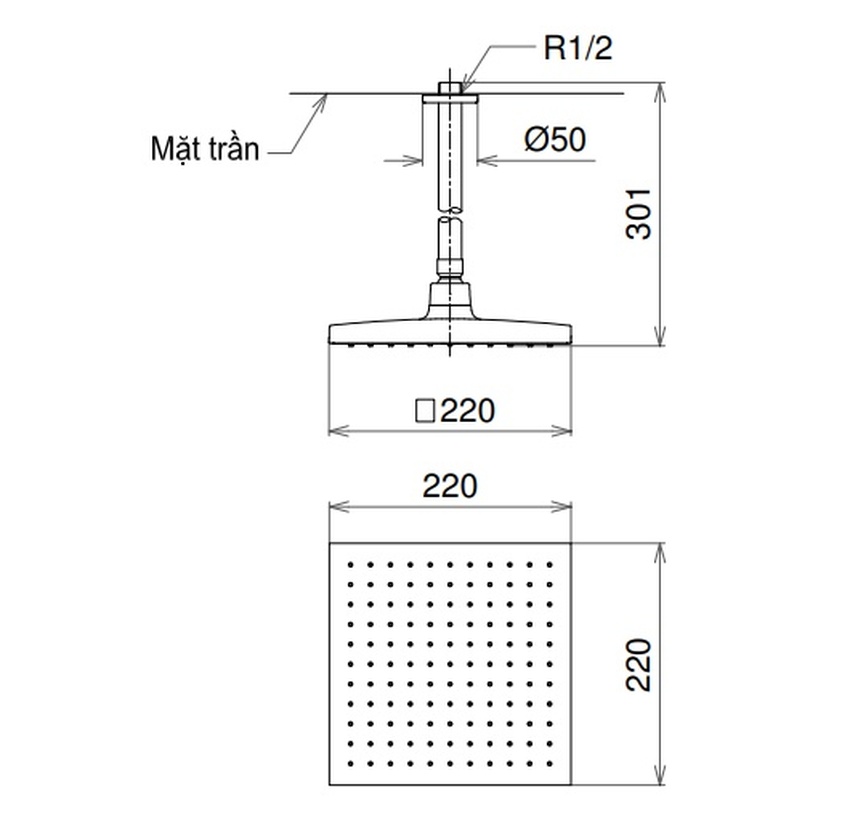 Bát sen tắm gắn trần TOTO DB144-1CR (DB1441CR) (vuông, 220mm) 7 Thiết kế tinh tế của bát sen tắm TOTO DB144-1CR