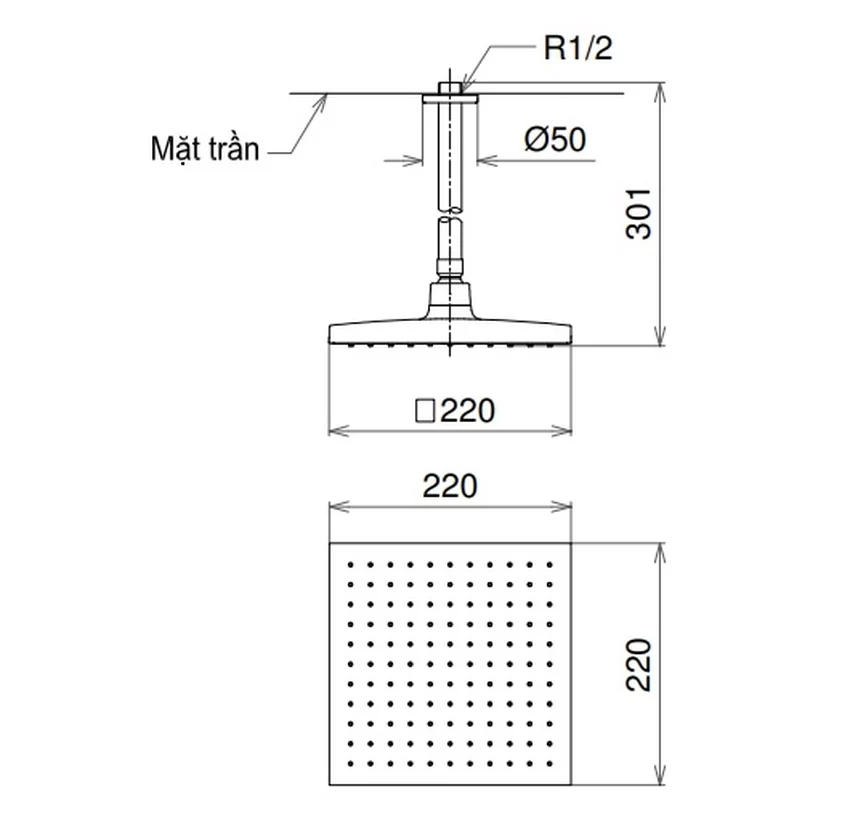 Bát sen tắm gắn trần TOTO DB144-1CR (DB1441CR) (vuông, 220mm) 7 Thiết kế tinh tế của bát sen tắm TOTO DB144-1CR