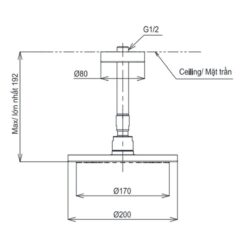Bát sen tắm gắn trần TOTO TBW07001A1 (tròn, 200 mm)