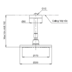 Bát sen tắm gắn trần TOTO TBW07001A1 (tròn, 200 mm)