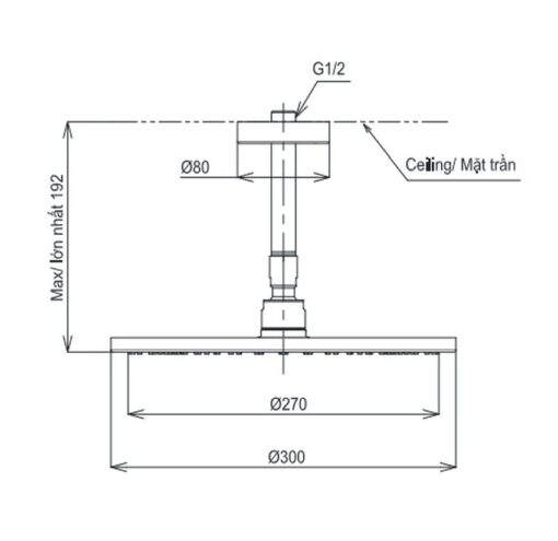 Bát sen tắm gắn trần TOTO TBW07003A1 (tròn, 300 mm)
