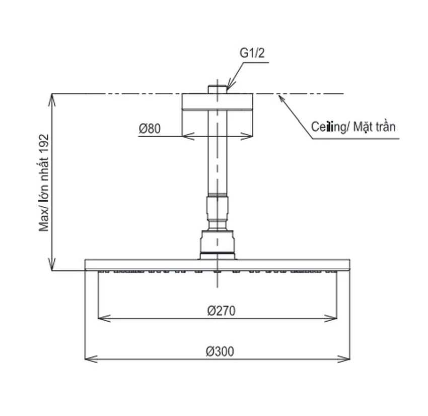 Bát sen tắm gắn trần TOTO TBW07003A1 (tròn, 300 mm) 10 Bát sen tắm gắn trần TOTO TBW07003A1 (tròn, 300 mm)