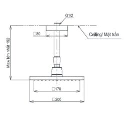 Bát sen tắm gắn trần TOTO TBW08001A1 (vuông, 200 mm)