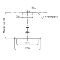 Bát sen tắm gắn trần TOTO TBW08001A1 (vuông, 200 mm) 9 Bát sen tắm gắn trần TOTO TBW08001A1 (vuông, 200 mm)