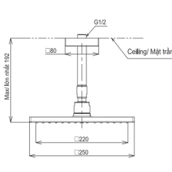 Bát sen tắm gắn trần TOTO TBW08002A1 (vuông, 250 mm) 14 Bát sen tắm gắn trần TOTO TBW08002A1 (vuông, 250 mm)