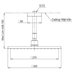 Bát sen tắm gắn trần TOTO TBW08003A1 (vuông, 300 mm) 9 Bát sen tắm gắn trần TOTO TBW08003A1 (vuông, 300 mm)