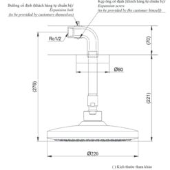 Bát sen tắm gắn trần tròn 220mm TOTO TBW01003B1A (TBW01003B1)