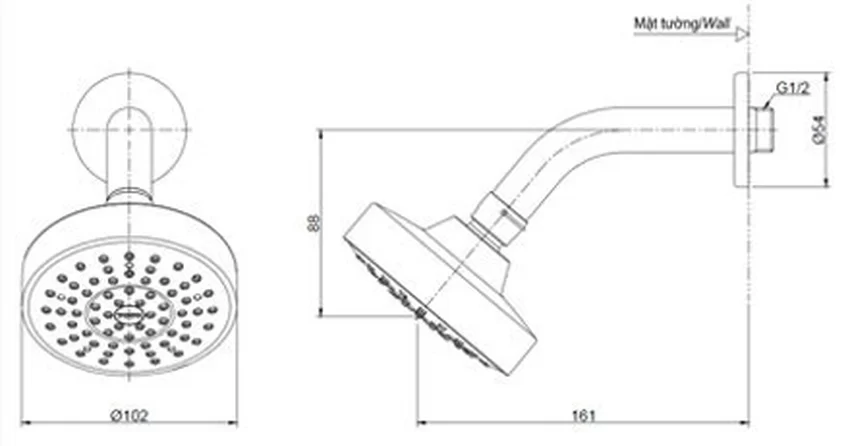 Bát sen tắm gắn tường TOTO TBW01012B (tròn, 102mm) 19 Bát sen tắm gắn tường TOTO TBW01012B - TBW01012B - Phần bát sen