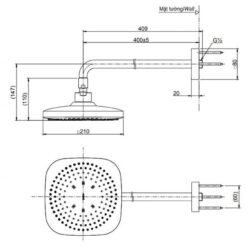 Bát sen tắm gắn tường TOTO TBW02003A (vuông, 210mm)