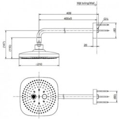 Bát sen tắm gắn tường TOTO TBW02004A (2 chế độ, vuông, 210mm)