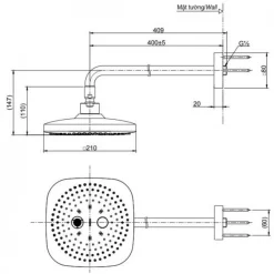 Bát sen tắm gắn tường TOTO TBW02004A (2 chế độ, vuông, 210mm) 13 Bát sen tắm gắn tường TOTO TBW02004A (2 chế độ, vuông, 210mm)