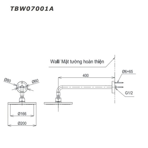 Bát sen tắm gắn tường TOTO TBW07001A (tròn, 200 mm)