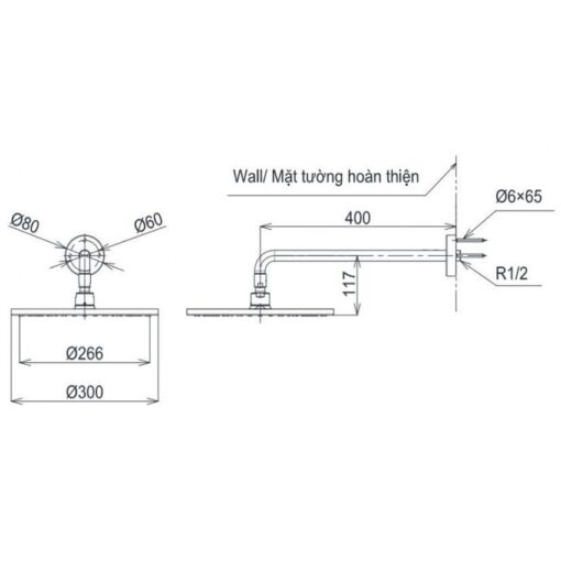 Bát sen tắm gắn tường TOTO TBW07003A (tròn, 300 mm)