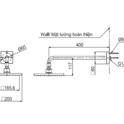 Bát sen tắm gắn tường TOTO TBW08001A (vuông, 200 mm)