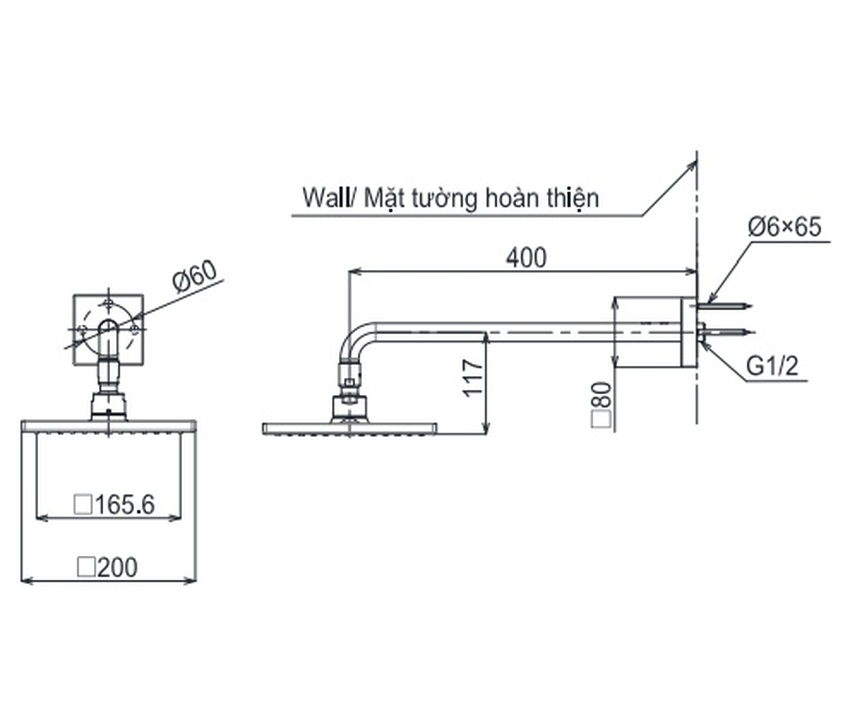 Bát sen tắm gắn tường TOTO TBW08001A TBW08001A Bát sen tắm gắn tường TOTO TBW08001A